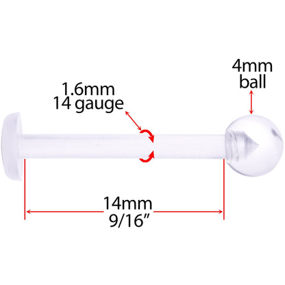 14G 9/16 Clear Flexible Bioplast Straight Barbell Retainer