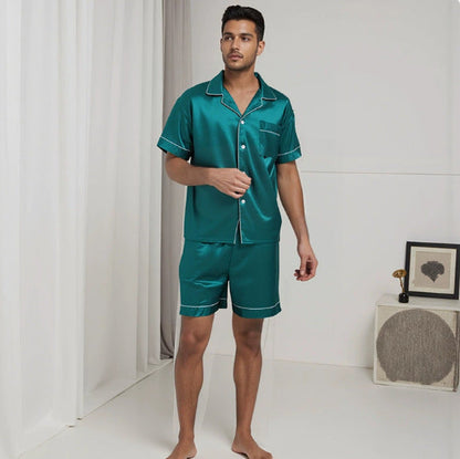 Turn-down Collar Homewear Set Thin Pajamas Mens Loose-Fit Plus-Size Loungewear