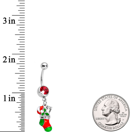 Red Gem Christmas Morning Holiday Stocking Dangle Belly Ring