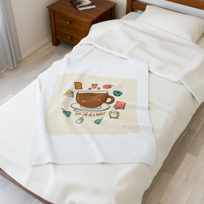 Surviving Mornings Coffee Mug Illustration Velveteen Plush Blanket | Parenting Morning Humor