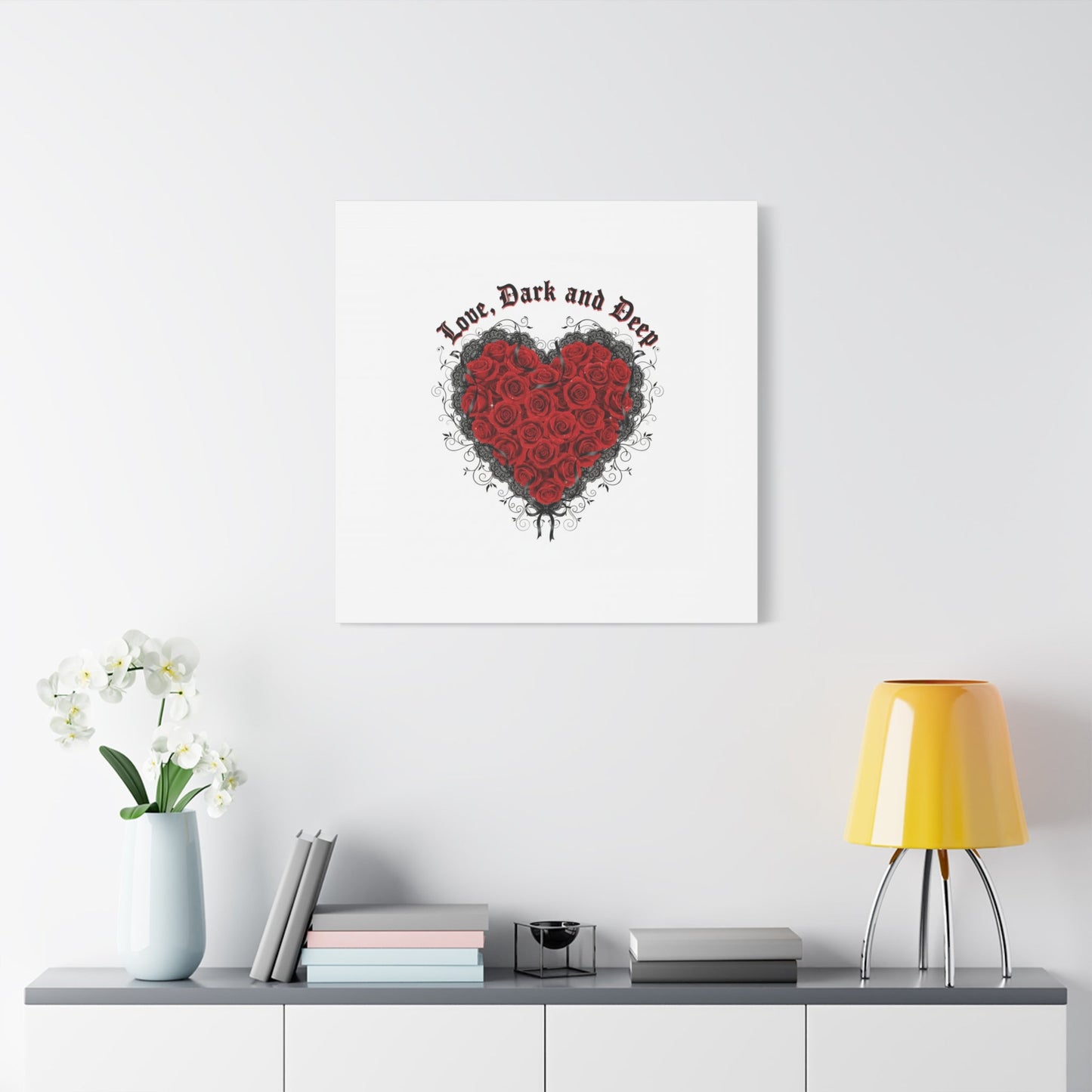 Love Dark and Deep Heart Canvas, Nu Romantic Gothic Romance, 80s Nostalgia