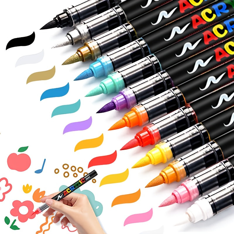 12/24/36/48/60/72Color Acrylic Paint Marker, Brush Head Can Be Used for Rock Metal Glass Wood Canvas Ceramic Plastic Art And DIY Hand-painting, Back to School Season Halloween Christmas Birthday Gifts