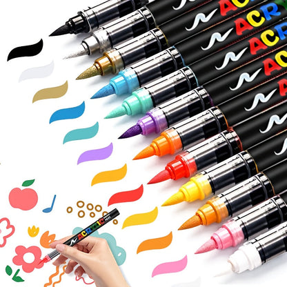12/24/36/48/60/72Color Acrylic Paint Marker, Brush Head Can Be Used for Rock Metal Glass Wood Canvas Ceramic Plastic Art And DIY Hand-painting, Back to School Season Halloween Christmas Birthday Gifts