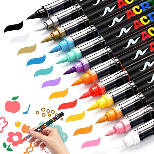 12/24/36/48/60/72Color Acrylic Paint Marker, Brush Head Can Be Used for Rock Metal Glass Wood Canvas Ceramic Plastic Art And DIY Hand-painting, Back to School Season Halloween Christmas Birthday Gifts