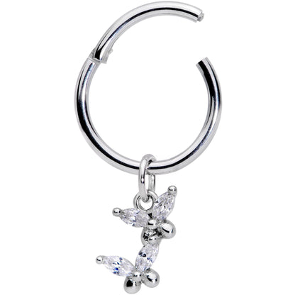 16G 3/8 Clear CZ Gem Fluttering Butterflies Hinged Segment Ring