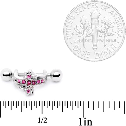 16G 1/2 Pink Gem Cross Crown Cartilage Cuff