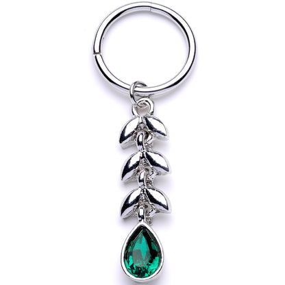 16G 3/8 Green Gem Garland of Leaves Dangle Hinged Segment Ring