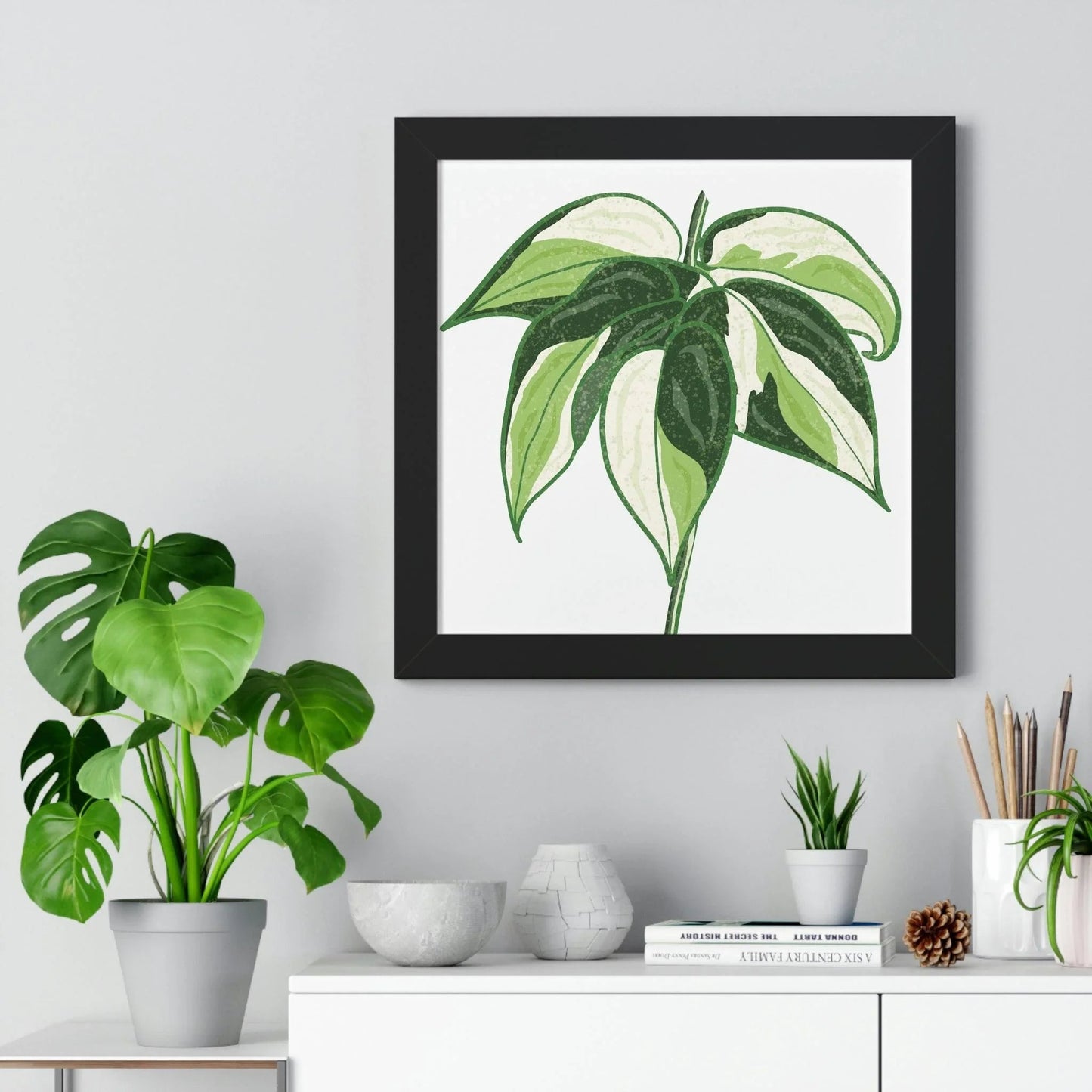 Philodendron Cream Splash Framed Print – Botanical Wall Art