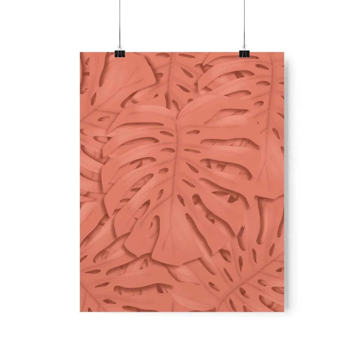 Coral Monstera Botanical Print – Unframed Wall Art