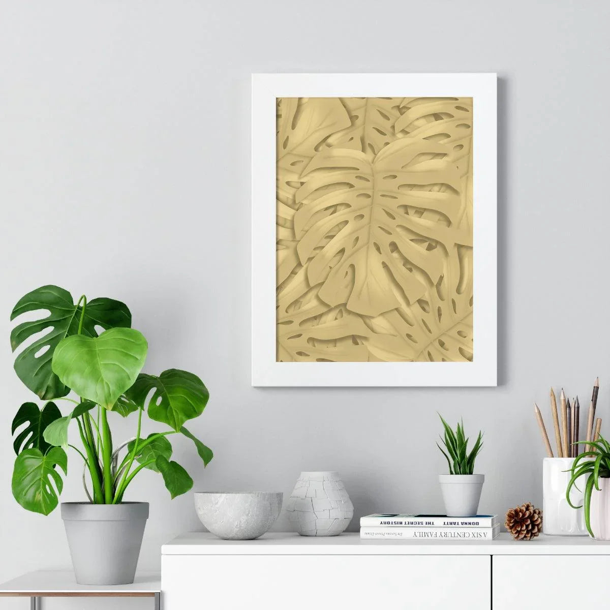 Golden Monstera Framed Print – Botanical Wall Art