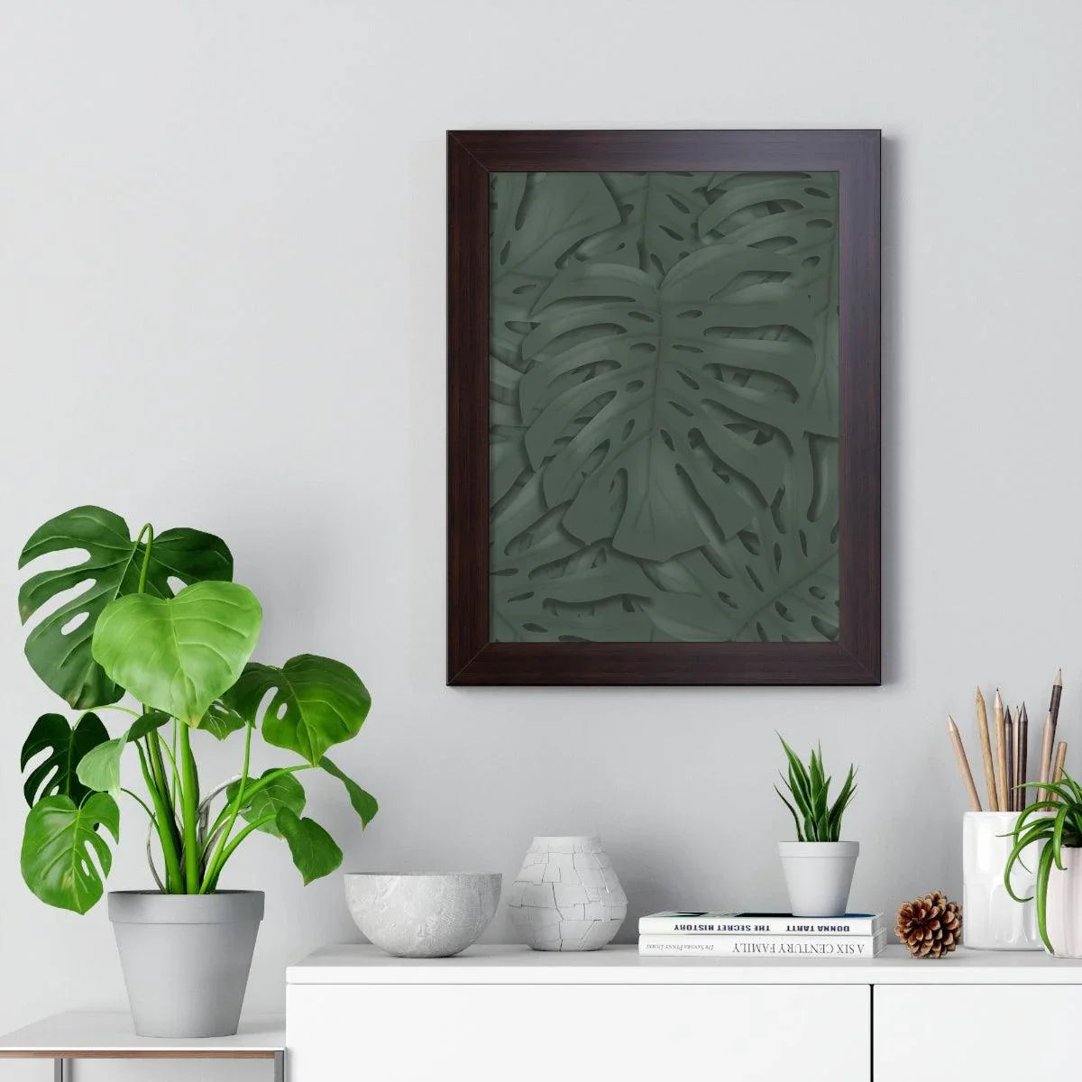 Deep Green Monstera Framed Print – Botanical Wall Art