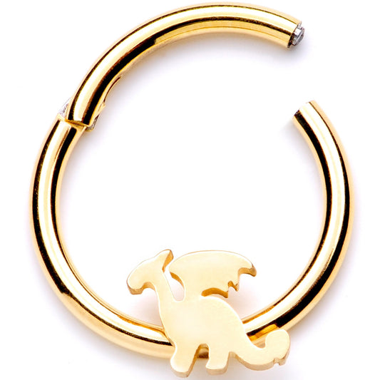 16G 3/8 Gold Tone Fantasy Dragon Hinged Segment Ring