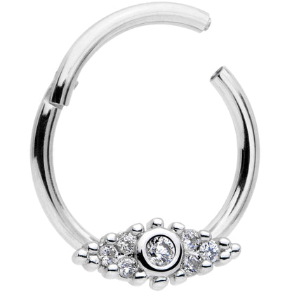 16G 3/8 Clear CZ Gem Art Deco Cat Eye Hinged Septum Segment Ring