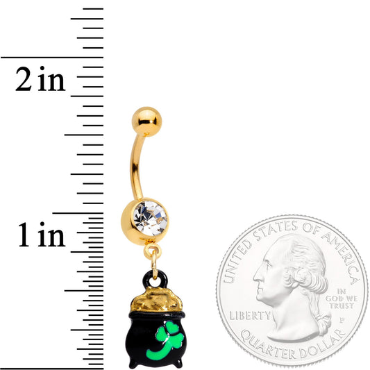 Clear Gem Gold Tone Pot o Gold St Patricks Day Dangle Belly Ring