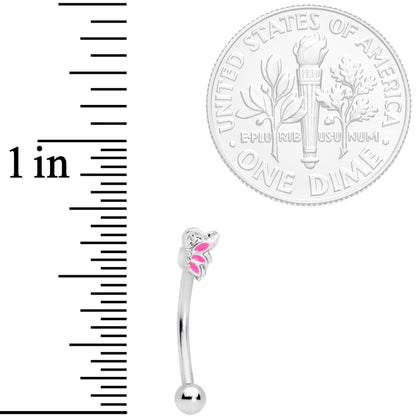 16G 3/8 Pink Butterfly Wing Curved Eyebrow Ring