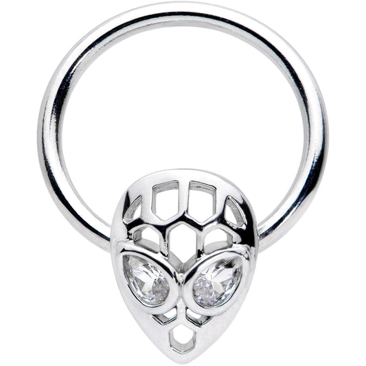 16G 3/8 Clear CZ Gem Openwork Alien Hinged Segment Ring