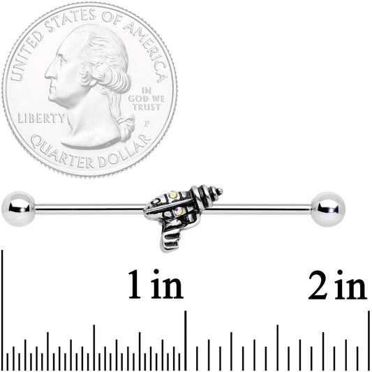 14G Aurora Gem Mystery Ray Gun Industrial Barbell 38mm