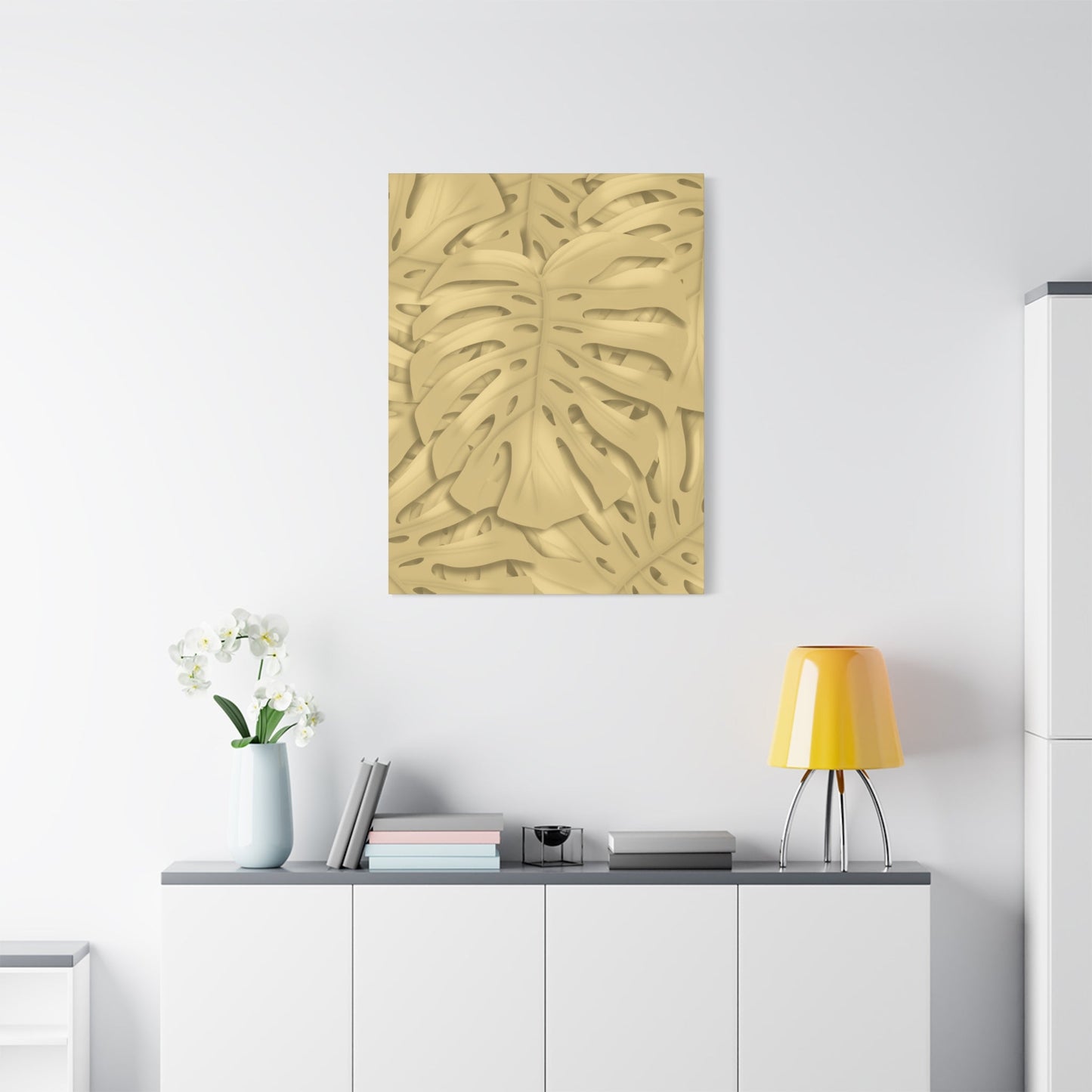 Golden Monstera Canvas Print – Botanical Wall Art