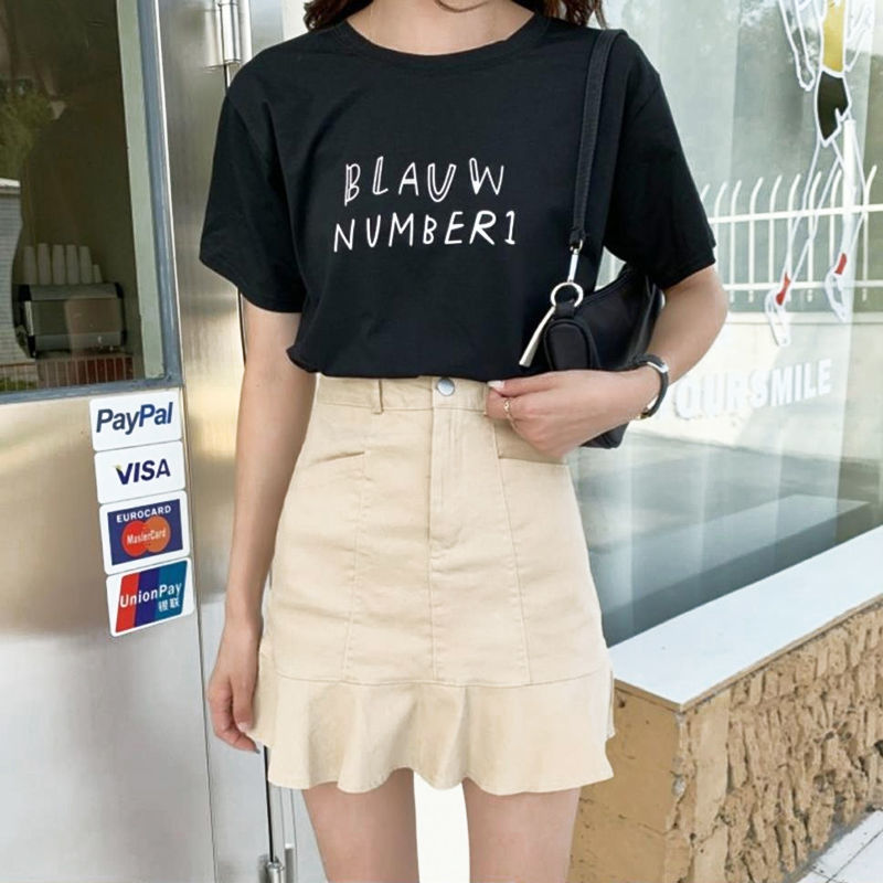Summer High Waist Skirt Black Ruffled Short Skirt