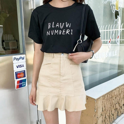 Summer High Waist Skirt Black Ruffled Short Skirt