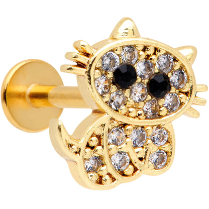 16G 5/16 Clear CZ Gem Gold Tone Glamour Cat Labret Monroe Tragus