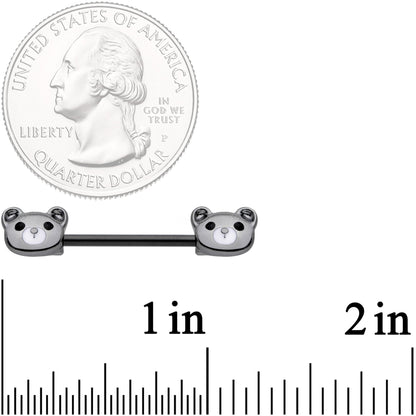 14G 9/16 Black Teddy Bear Barbell Nipple Ring Set