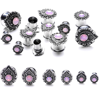 Pink Gem Exotic Teardrop Double Flare Plug Set Sizes 6mm to 16mm
