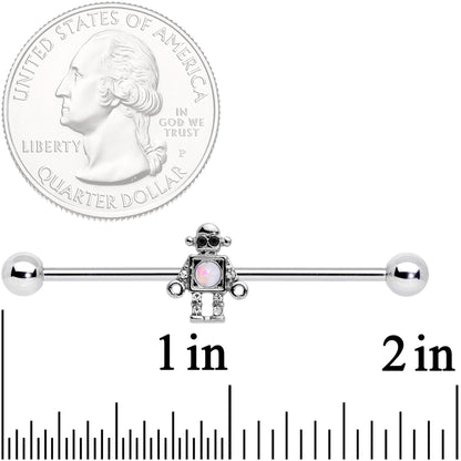 14G White Faux Opal Rock Out Robot Industrial Barbell 38mm