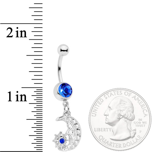Blue Gem Peaceful Night Star Moon Dangle Belly Ring