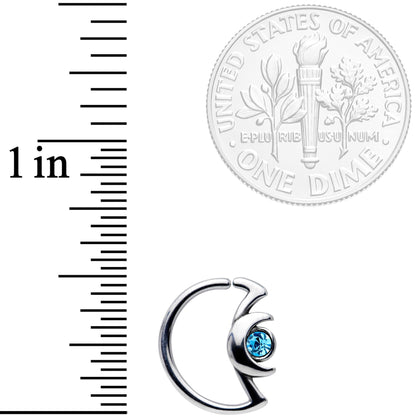 18G 3/8 Aqua Gem Crescent Moon Closure Ring