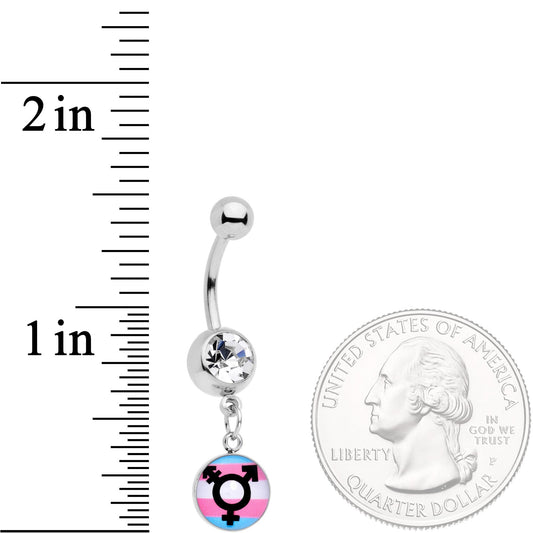 Clear Gem Pink Blue White Transgender Pride Logo Dangle Belly Ring