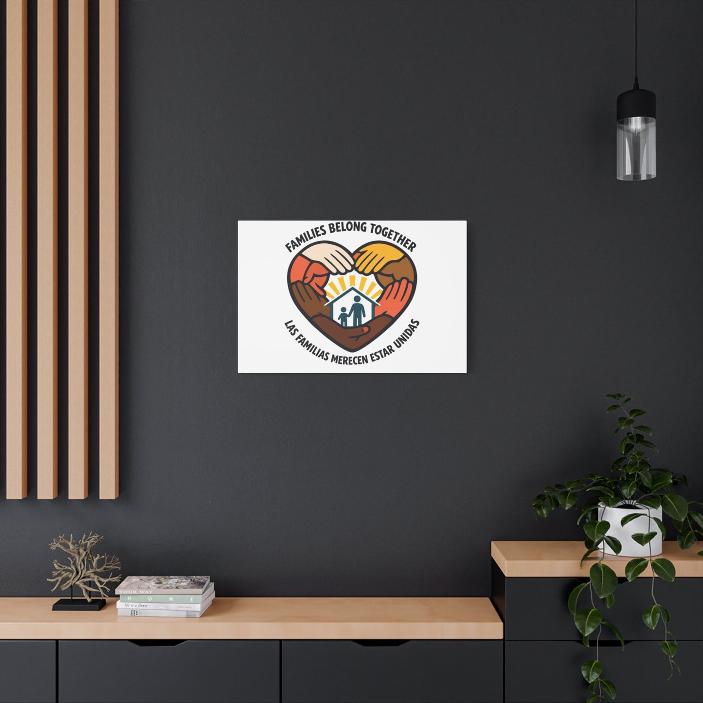 Families Belong Together Canvas, family unity solidarity, bilingual inclusive decor