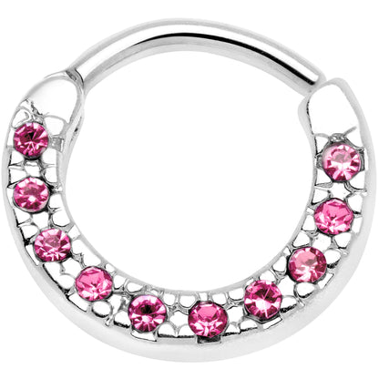 16G 5/16 Pink Gem Paved Cartilage Clicker