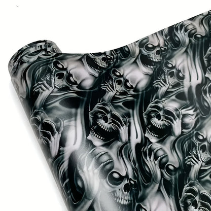 Skull Decal Sticker 11.81in X 59.84in (30x152cm) 3D Wall Art Gothic-Halloween-Motorcycle Decor Waterproof Self-Adhesive Removable Vinyl Cyberpunk Grunge Style for Walls, Vehicles, Windows