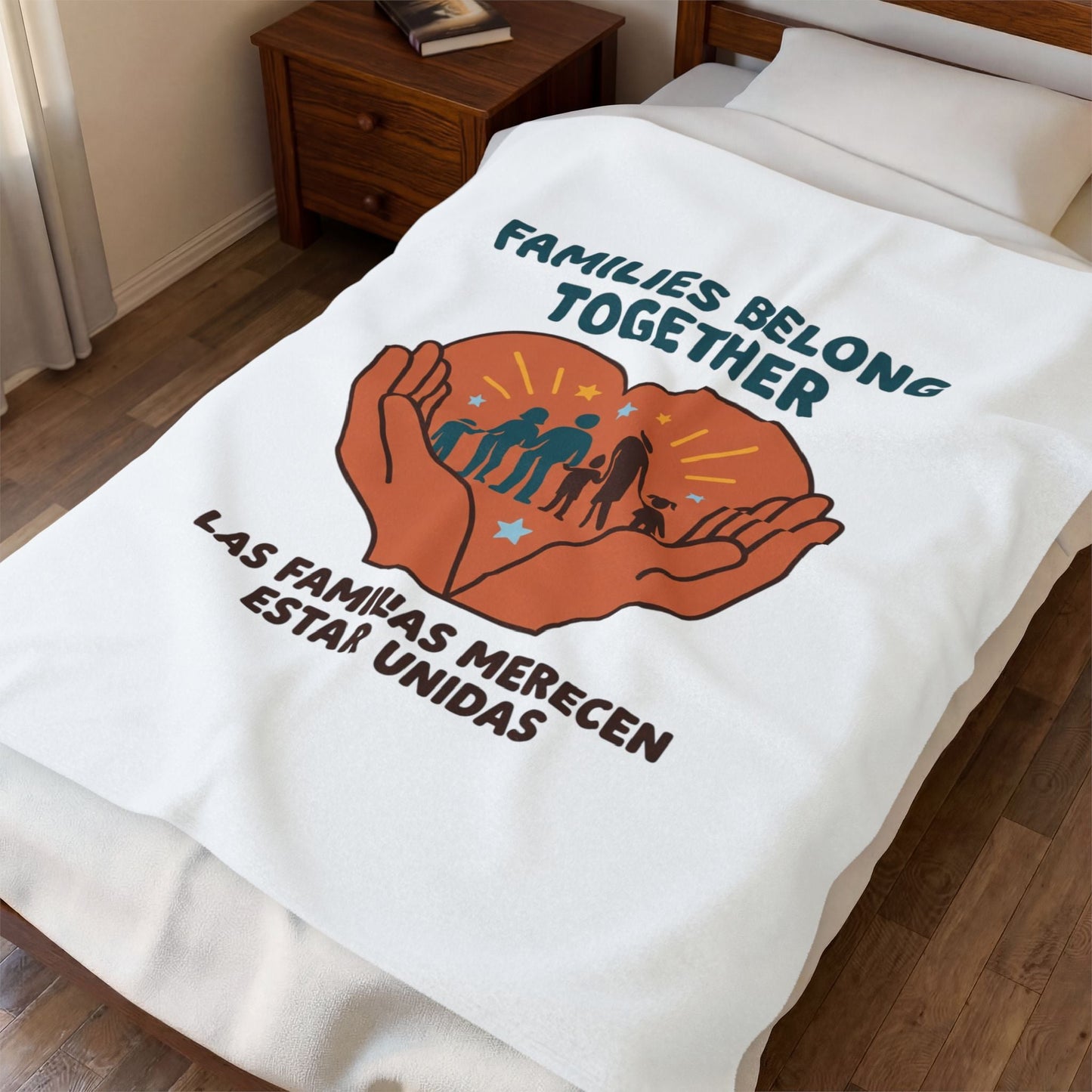 Families Belong Together Velveteen Blanket | family unity, bilingual solidarity