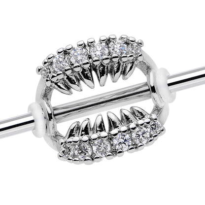 14G Clear CZ Gem Scary Monster Fangs Industrial Barbell 38mm