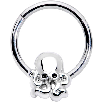 16G 3/8 Black Gem Nautical Octopus Hinged Segment Ring