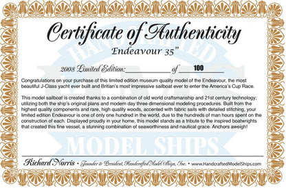 Wooden Endeavour Limited Model Sailboat Decoration 35""