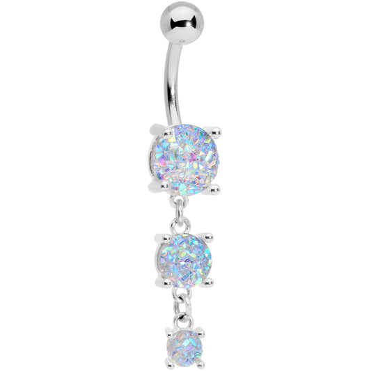 White Gem Triple Drop Dangle Belly Ring