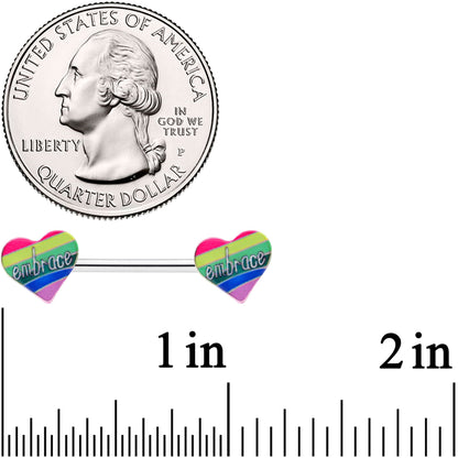 14G 5/8 Rainbow Embrace Pride Heart Barbell Nipple Ring Set