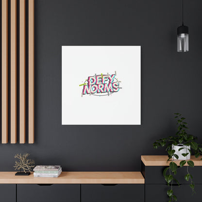 Defy Norms Canvas, Anti-Aesthetic Glitch Typography, Brutalist Poster Style