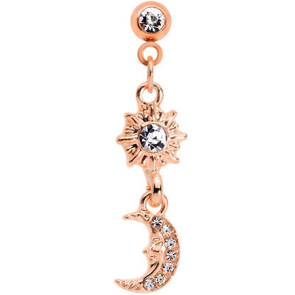 16G 1/4 Clear Gem Rose Gold Tone Moon Dangle Cartilage Tragus