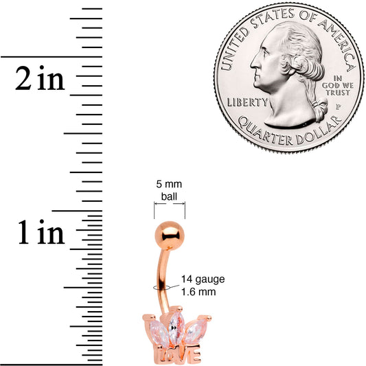 Clear Gem Rose Gold Tone Crown of Love Belly Ring