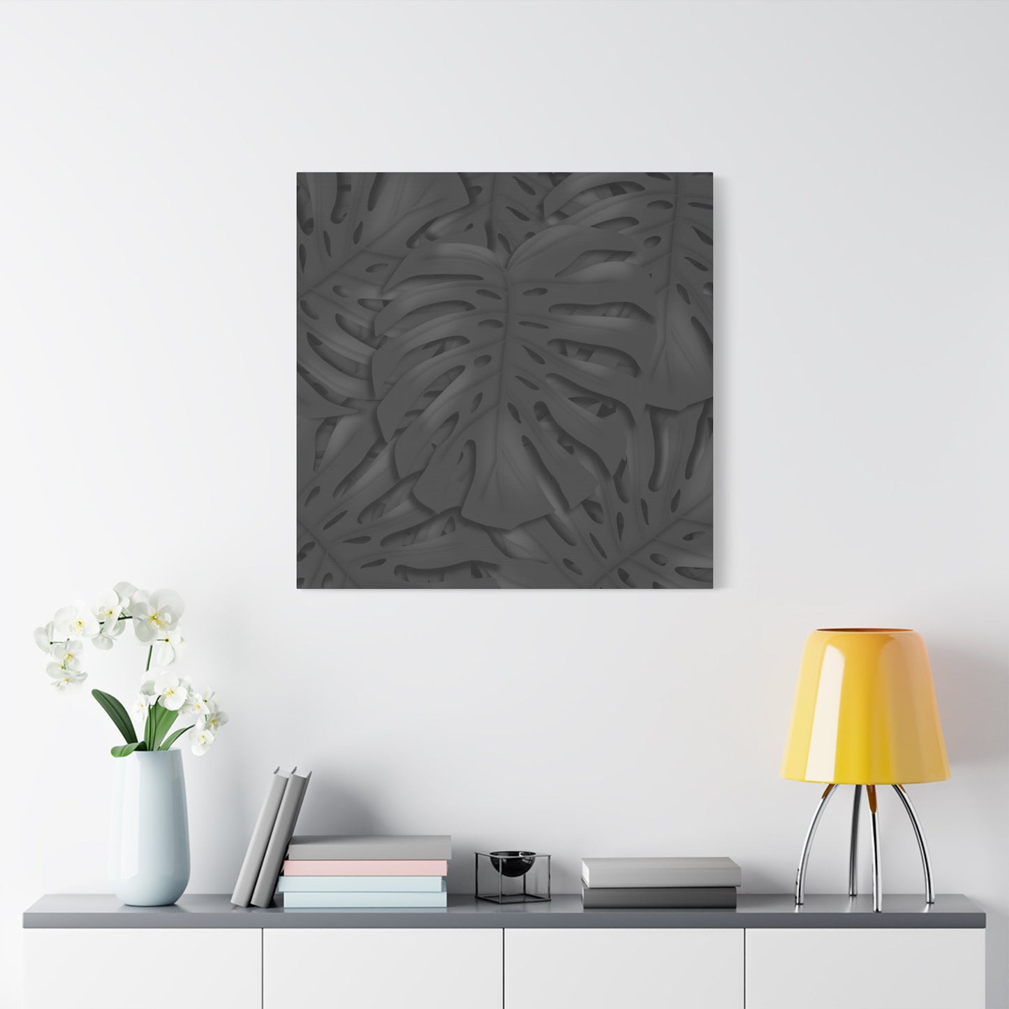 Charcoal Monstera Canvas Print – Botanical Wall Art