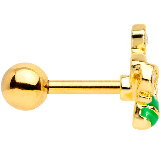 16G 1/4 Clear Gem Gold Tone Green Bee Cartilage Tragus Earring