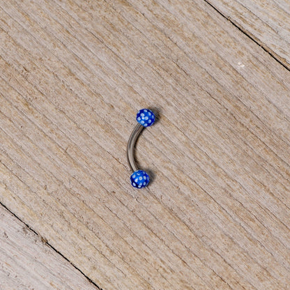 16G 5/16 Blue Polka Dot UV Reactive Acrylic Ball Curved Barbell