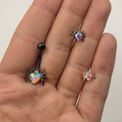 16G 1/4 Aurora Gem Rose Gold Tone Heart Spider Cartilage Tragus