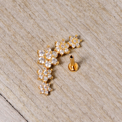 16G 1/4 Clear CZ Gem Gold Tone Floral Internal Thread Labret