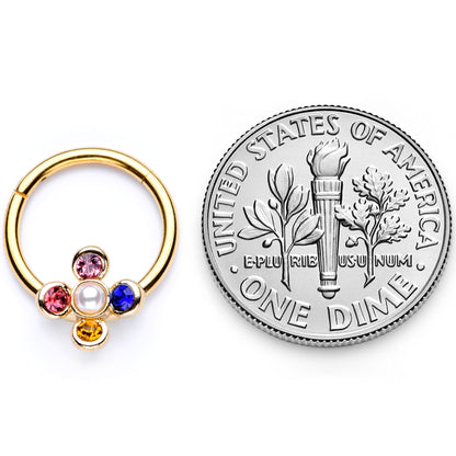 16G 3/8 Pink Blue Gem Gold Tone Hinged Segment Ring
