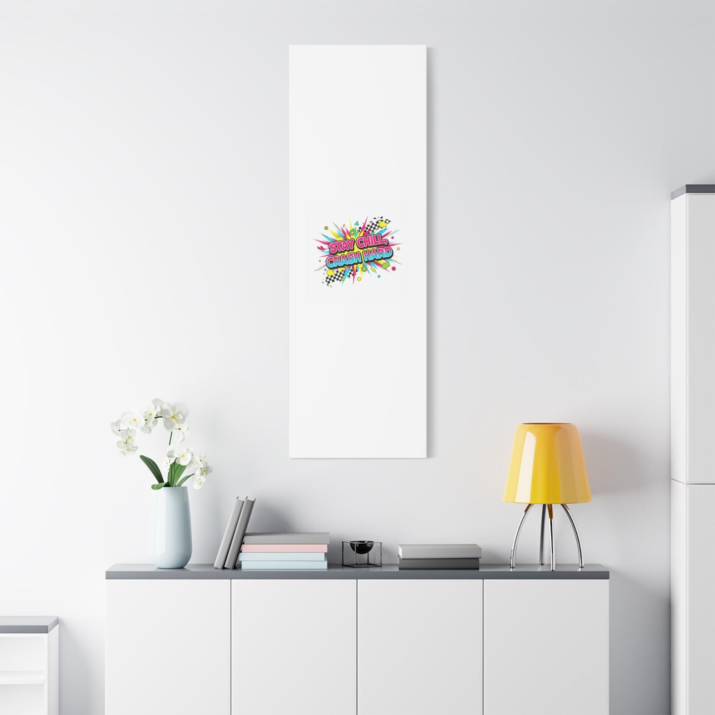 Stay Chill Crash Hard Canvas, neon graffiti crash out art | meltdown sticker style